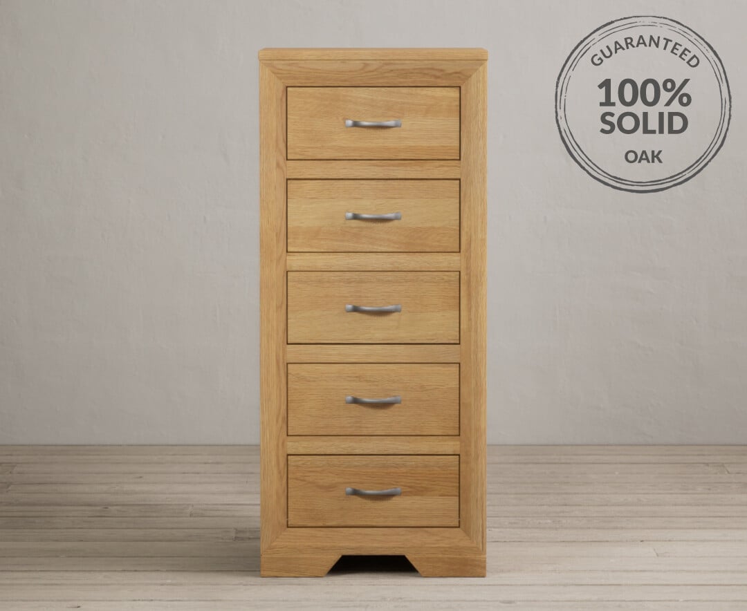 Mitre Solid Oak 5 Drawer Tallboy Oak Furniture Superstore