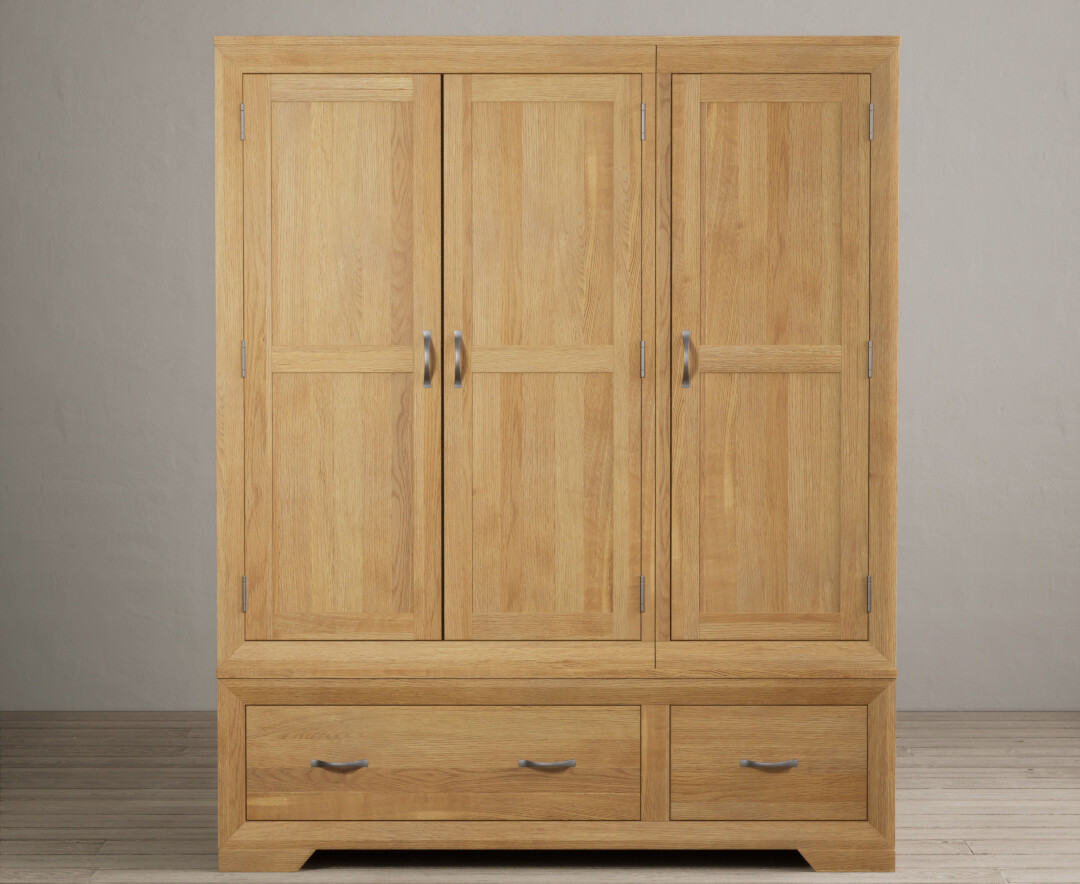 Product photograph of Mitre Solid Oak Triple Wardrobe from Oak Furniture Superstore