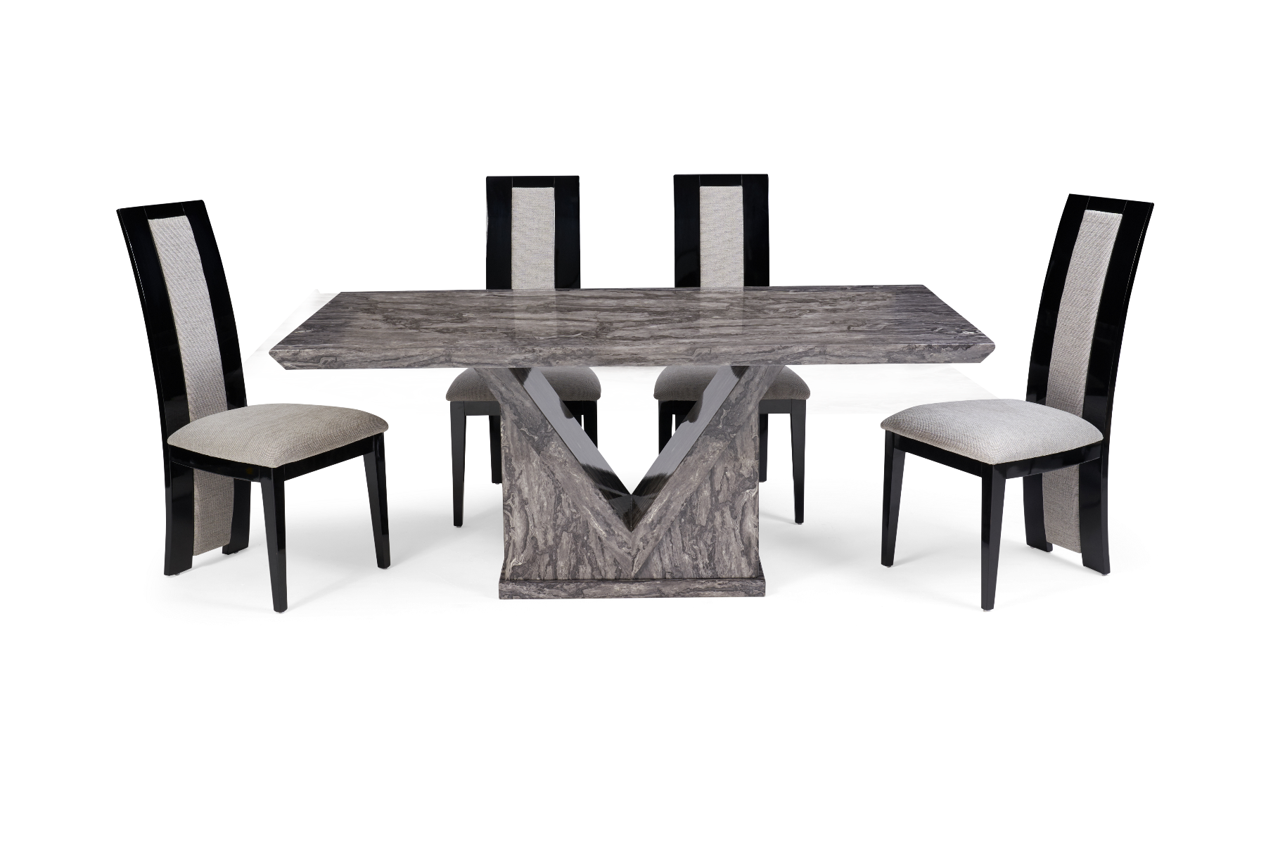 Photo 3 of Milan 160cm grey marble dining table with 4 brown novara chairs