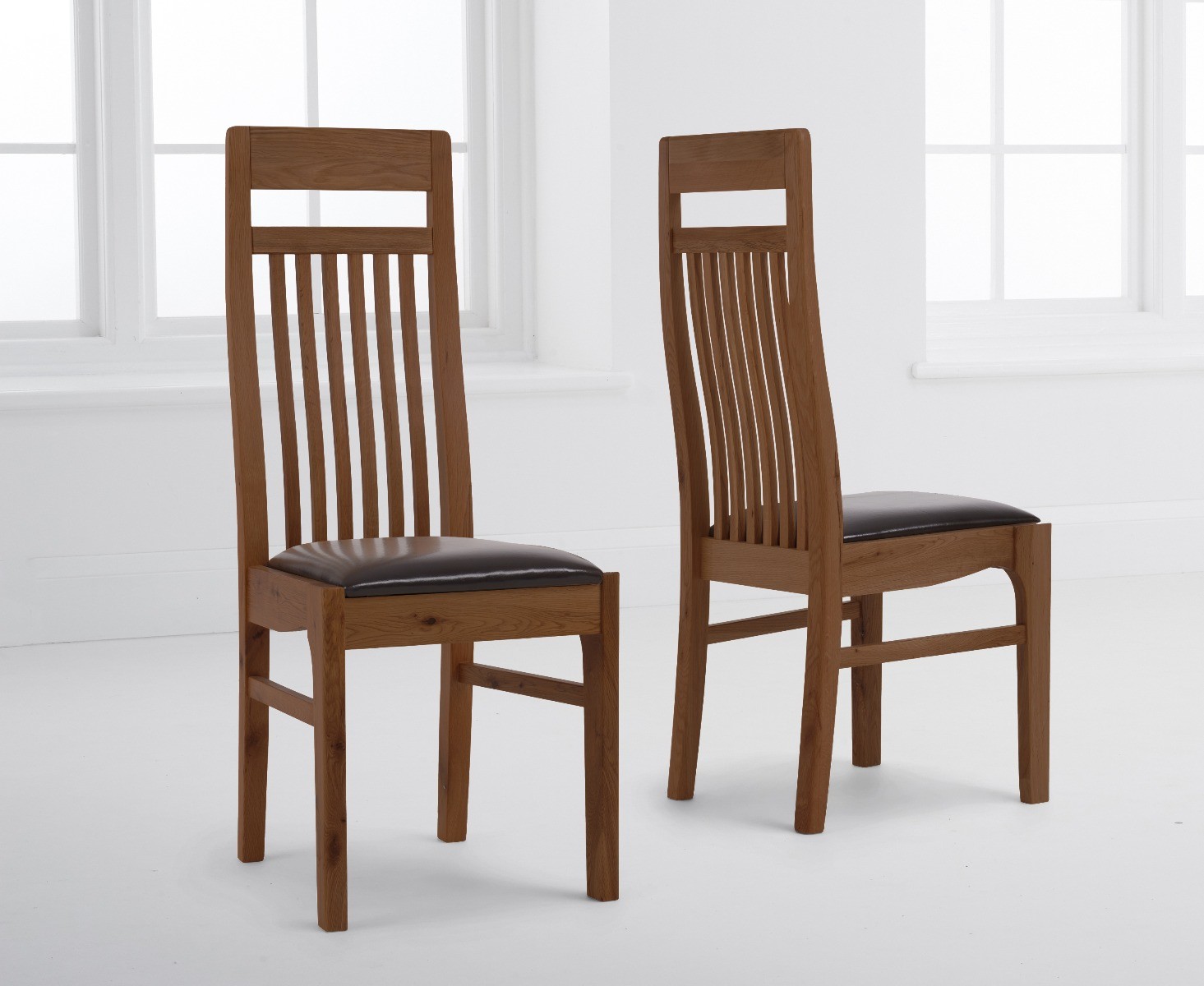 Monaco Dark Solid Oak And Brown Dining Chairs
