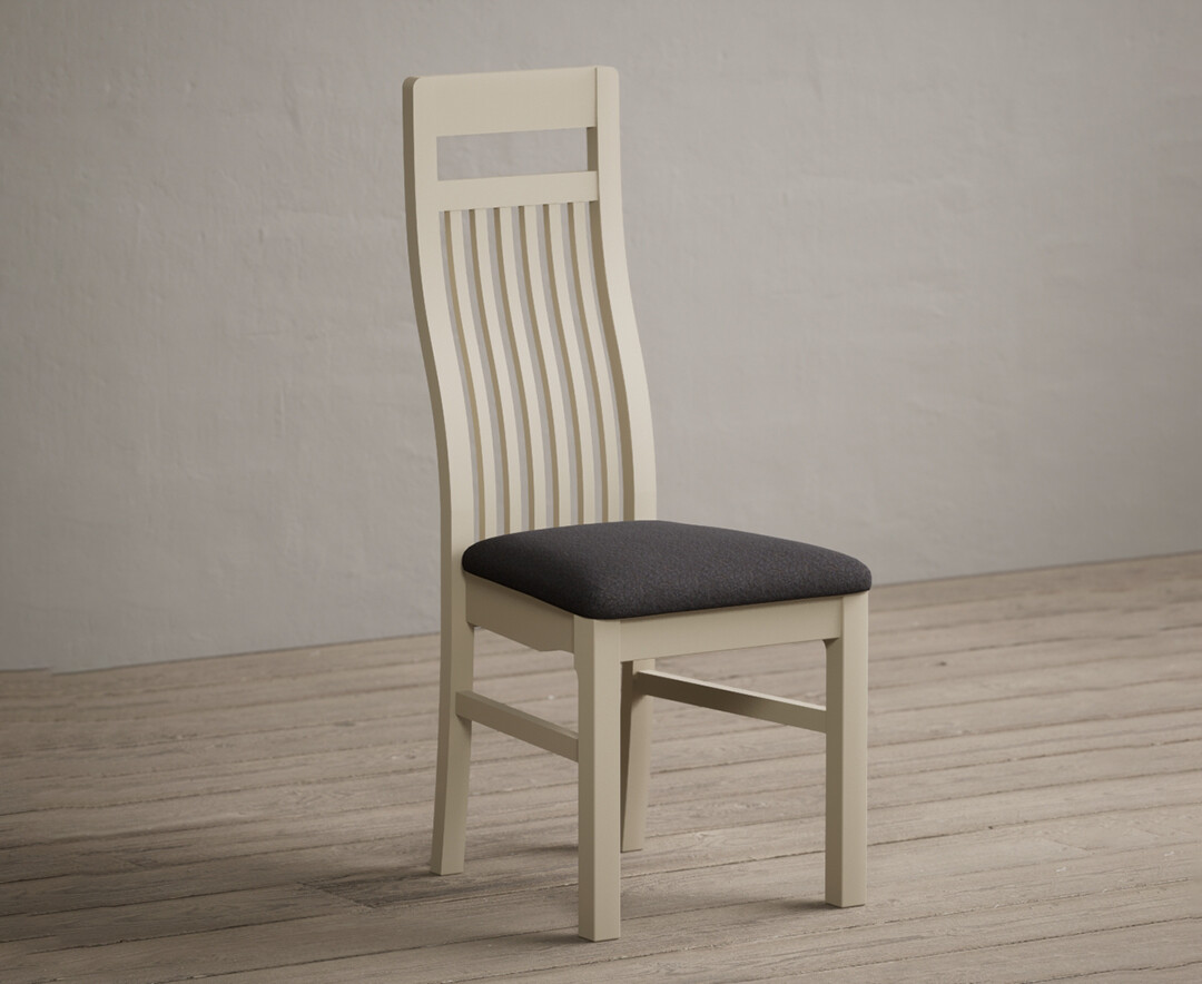 Product photograph of Monroe Cream Painted Dining Chairs With Charcoal Grey Fabric Seat Pad from Oak Furniture Superstore.