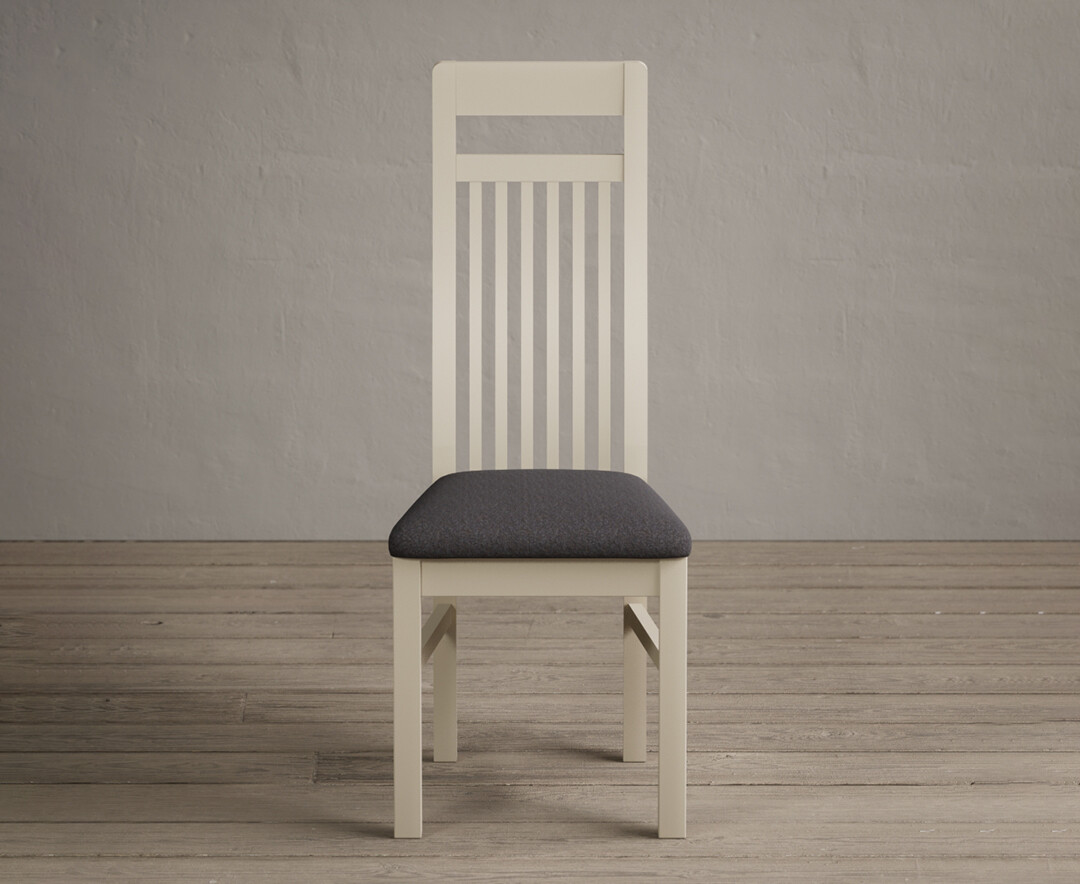 Product photograph of Monroe Cream Painted Dining Chairs With Charcoal Grey Fabric Seat Pad from Oak Furniture Superstore