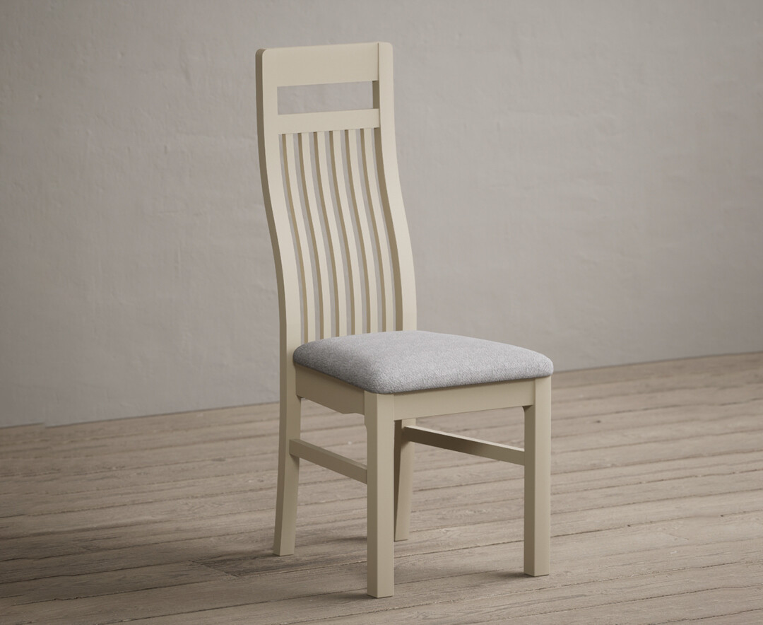Product photograph of Monroe Cream Painted Dining Chairs With Light Grey Fabric Seat Pad from Oak Furniture Superstore.
