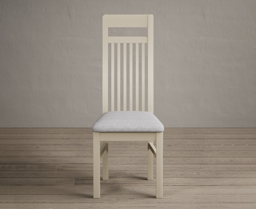 Product photograph of Monroe Cream Painted Dining Chairs With Light Grey Fabric Seat Pad from Oak Furniture Superstore