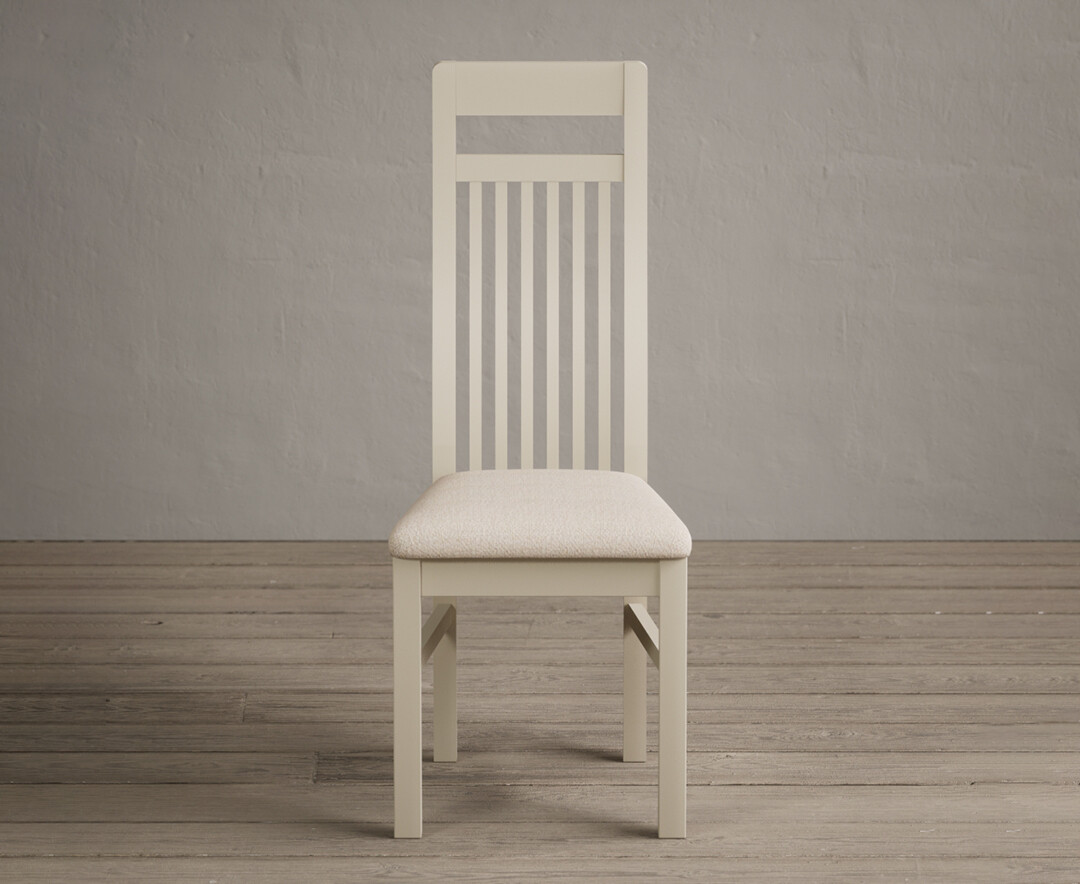 Product photograph of Monroe Cream Painted Dining Chairs With Linen Fabric Seat Pad from Oak Furniture Superstore