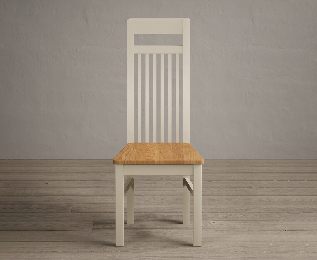 Product photograph of Monroe Cream Painted Dining Chairs With Oak Seat Pad from Oak Furniture Superstore