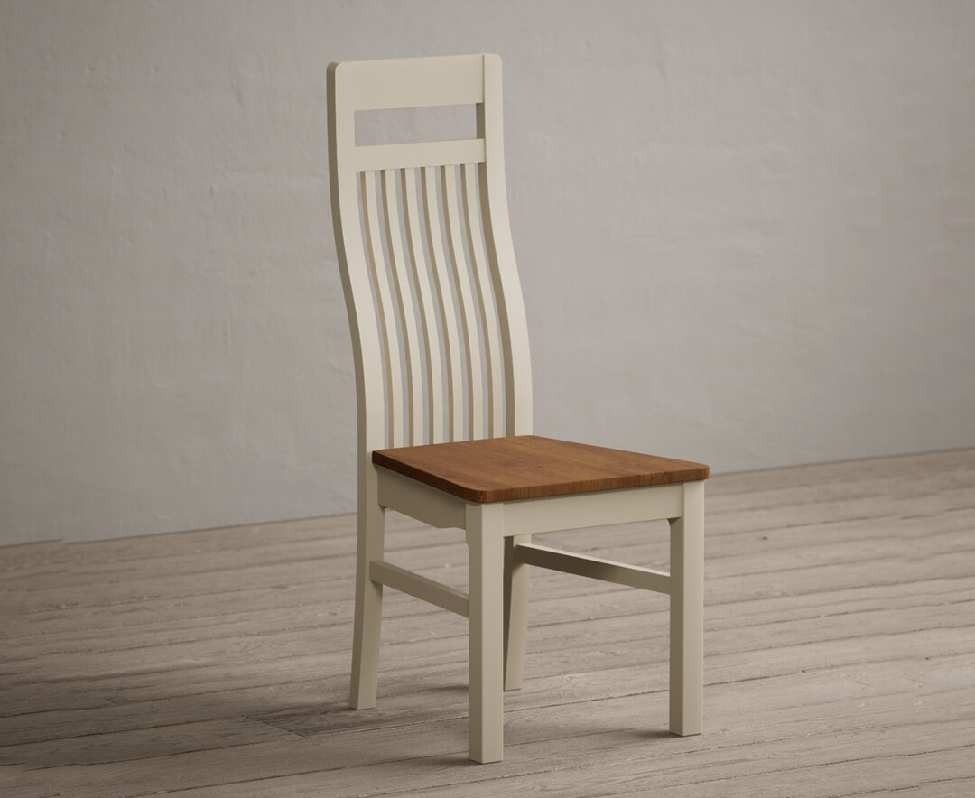 Product photograph of Monroe Cream Painted Dining Chairs With Rustic Oak Seat Pad from Oak Furniture Superstore.