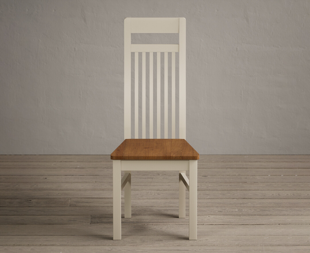 Product photograph of Monroe Cream Painted Dining Chairs With Rustic Oak Seat Pad from Oak Furniture Superstore