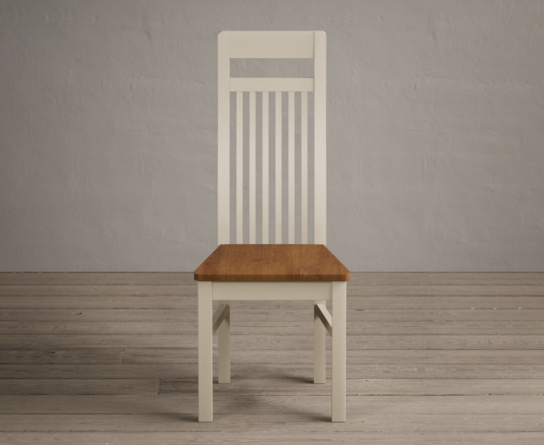 Product photograph of Monroe Cream Painted Dining Chairs With Rustic Oak Seat Pad from Oak Furniture Superstore