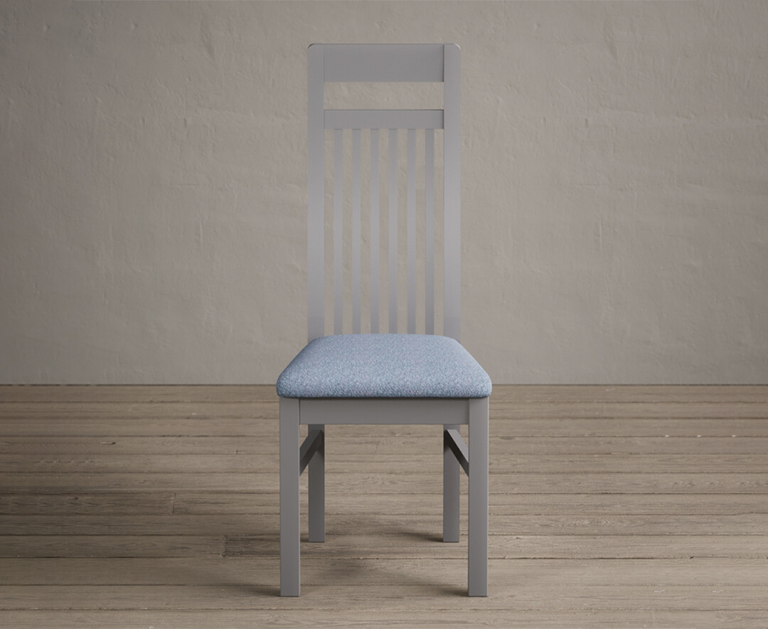 Monroe Light Grey Painted Dining Chairs With Sky Blue Fabric Seat Pad