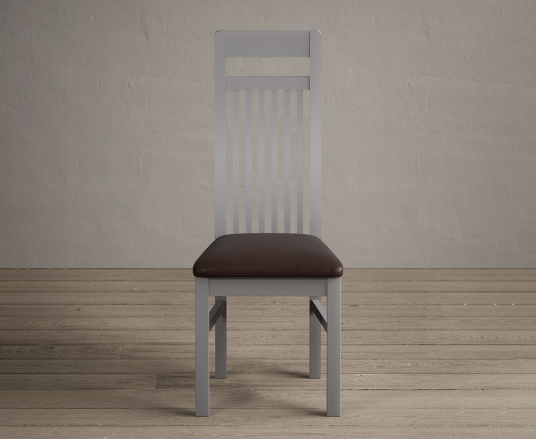 Monroe Light Grey Painted Dining Chairs With Chocolate Brown Fabric Seat Pad