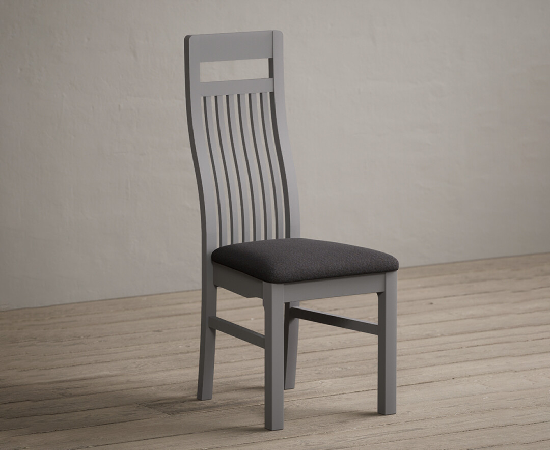 Product photograph of Monroe Light Grey Painted Dining Chairs With Charcoal Grey Fabric Seat Pad from Oak Furniture Superstore.