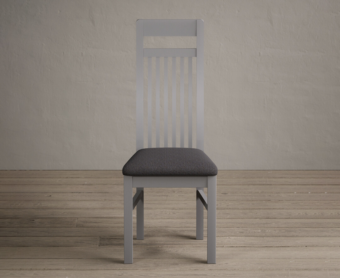 Product photograph of Monroe Light Grey Painted Dining Chairs With Charcoal Grey Fabric Seat Pad from Oak Furniture Superstore