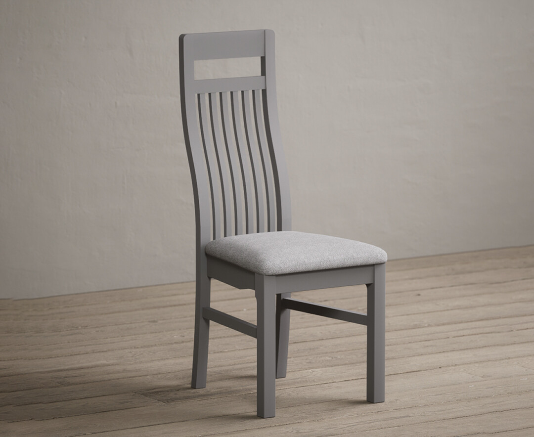Product photograph of Monroe Light Grey Painted Dining Chairs With Light Grey Fabric Seat Pad from Oak Furniture Superstore.