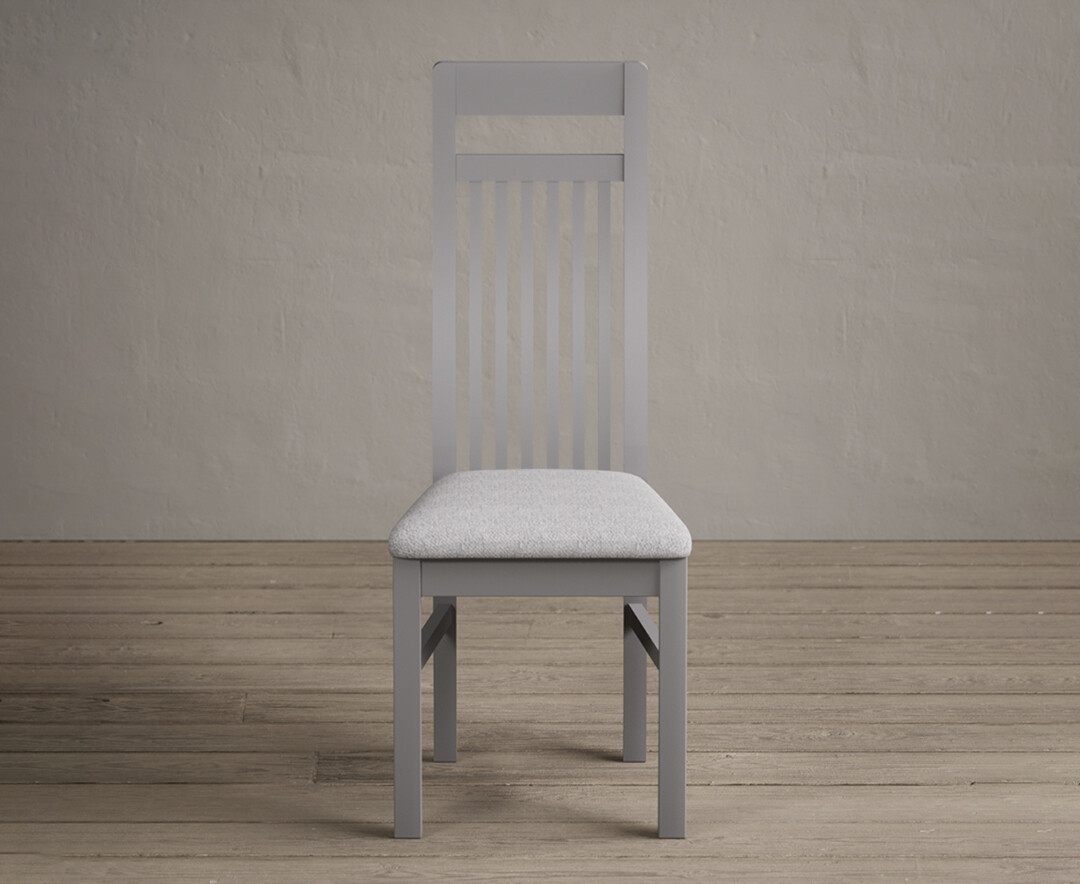 Product photograph of Monroe Light Grey Painted Dining Chairs With Light Grey Fabric Seat Pad from Oak Furniture Superstore