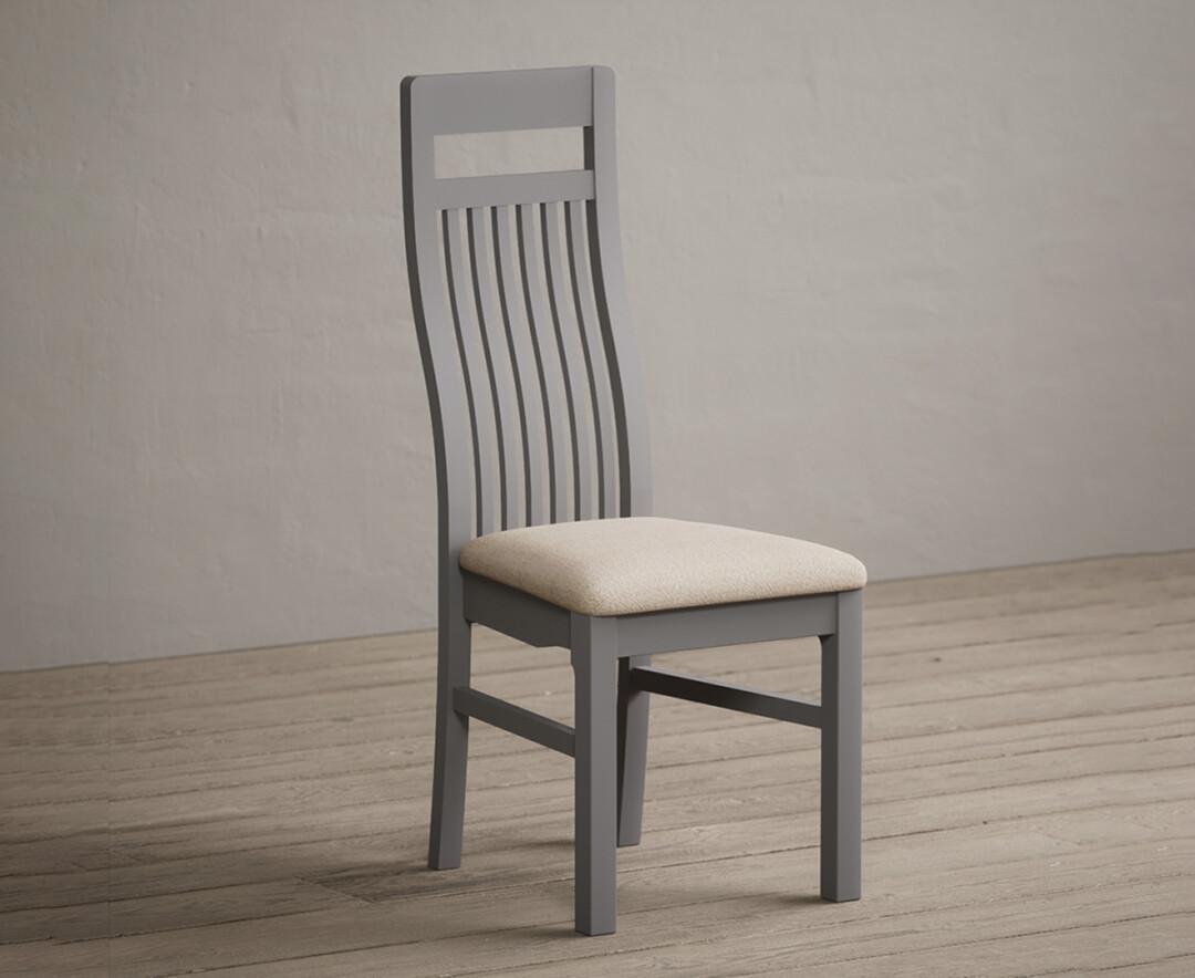 Product photograph of Monroe Light Grey Painted Dining Chairs With Linen Fabric Seat Pad from Oak Furniture Superstore.