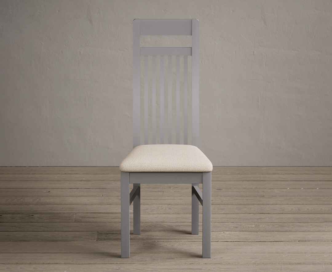 Product photograph of Monroe Light Grey Painted Dining Chairs With Linen Fabric Seat Pad from Oak Furniture Superstore