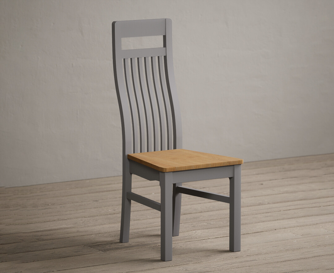 Product photograph of Monroe Light Grey Painted Dining Chairs With Oak Seat Pad from Oak Furniture Superstore.