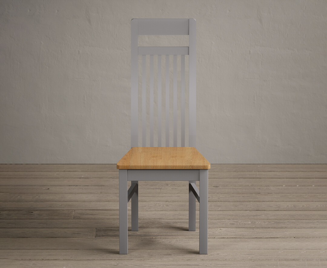 Product photograph of Monroe Light Grey Painted Dining Chairs With Oak Seat Pad from Oak Furniture Superstore