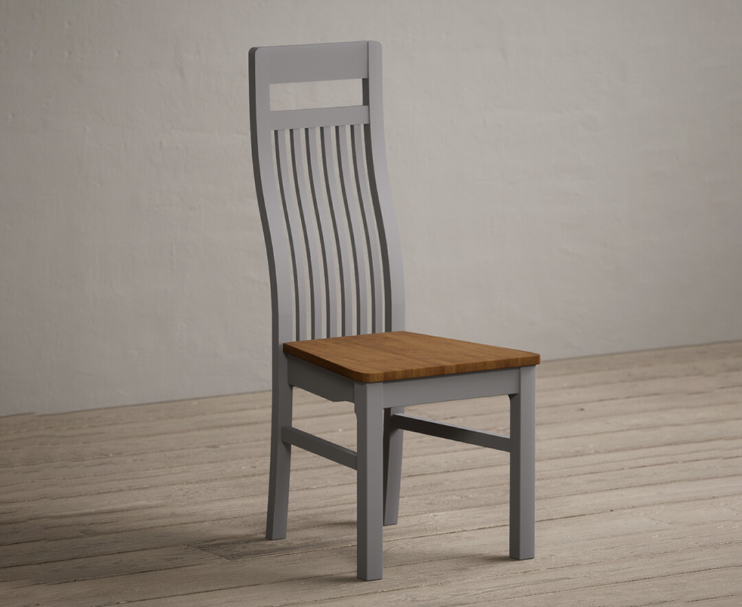 Photo 1 of Monroe light grey painted dining chairs with rustic oak seat pad