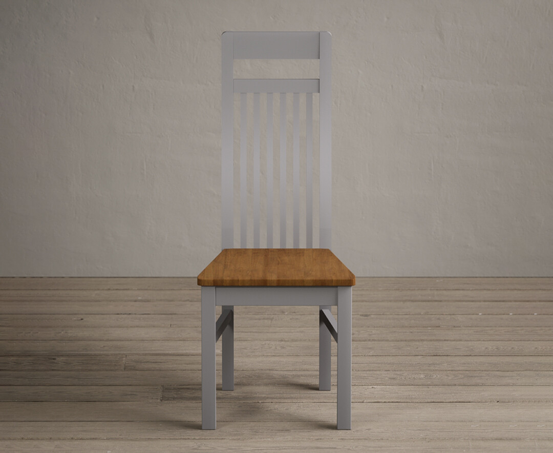 Monroe Light Grey Painted Dining Chairs With Rustic Oak Seat Pad