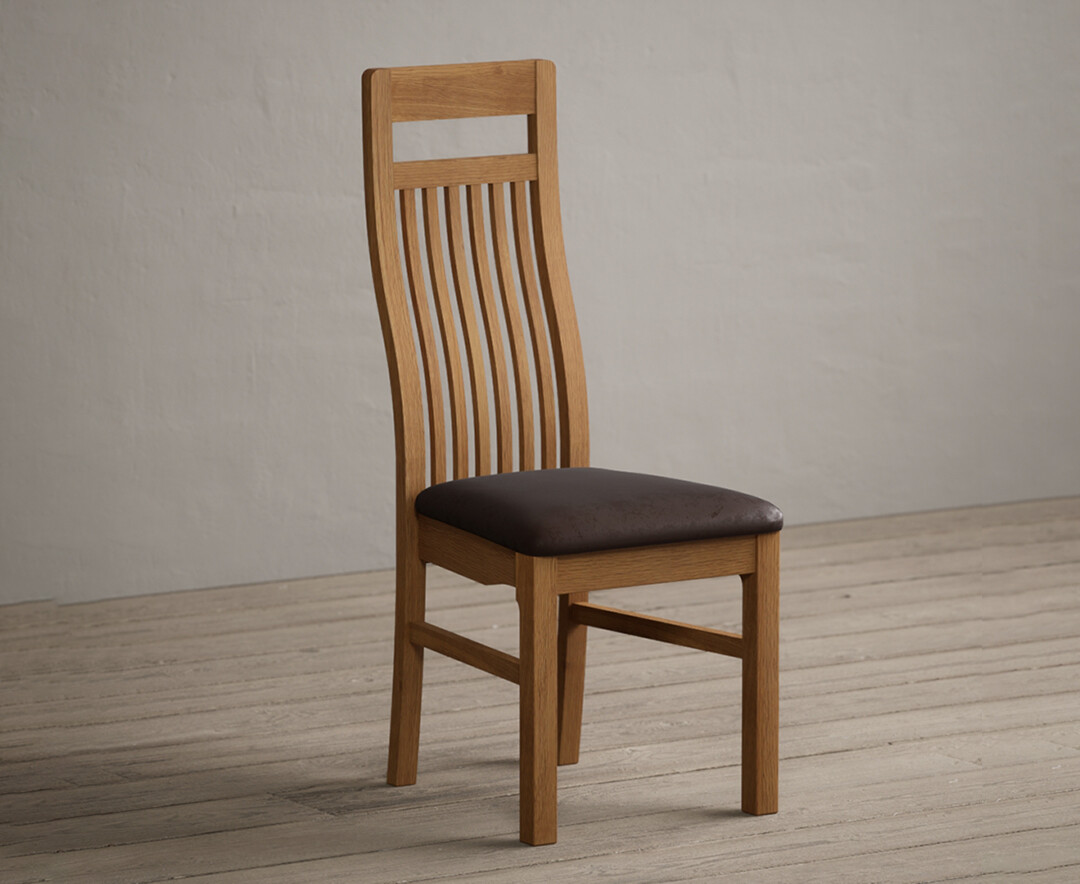 Product photograph of Monroe Solid Oak Dining Chairs With Brown Suede Seat Pad from Oak Furniture Superstore.
