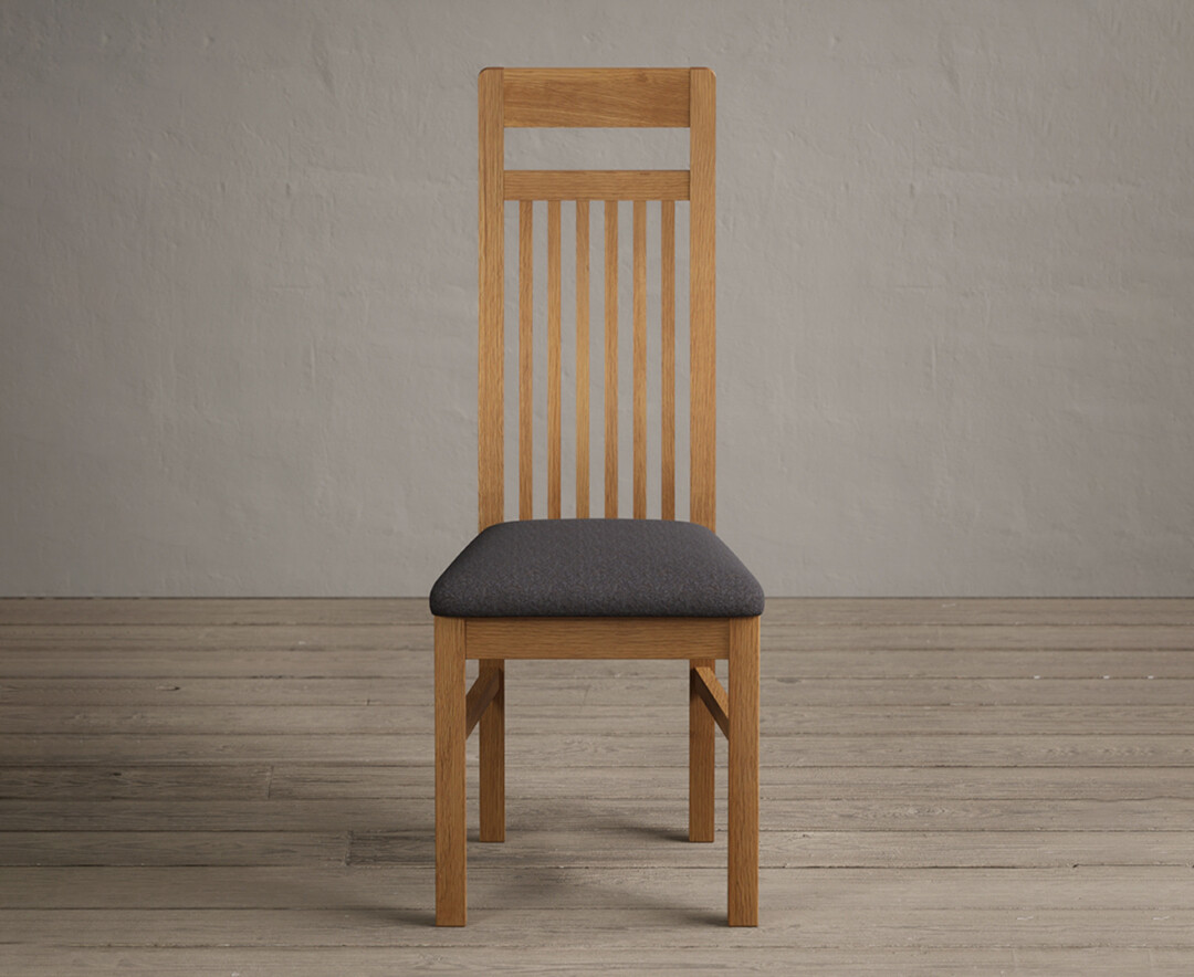 Product photograph of Monroe Solid Oak Dining Chairs With Charcoal Grey Fabric Seat Pad from Oak Furniture Superstore