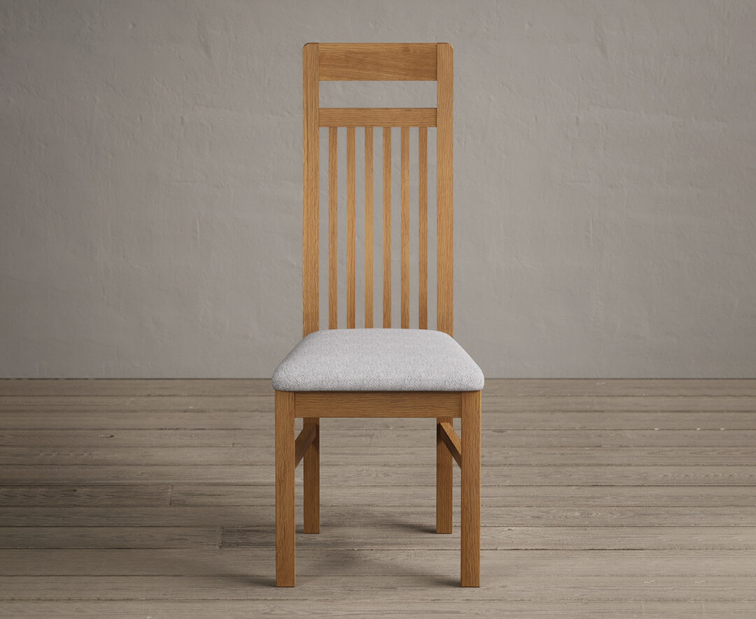 Monroe Solid Oak Dining Chairs With Light Grey Fabric Seat Pad