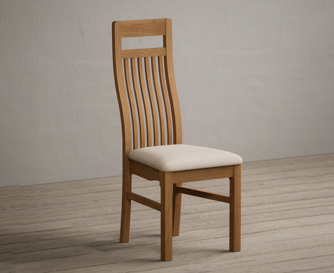 Product photograph of Monroe Solid Oak Dining Chairs With Linen Fabric Seat Pad from Oak Furniture Superstore.