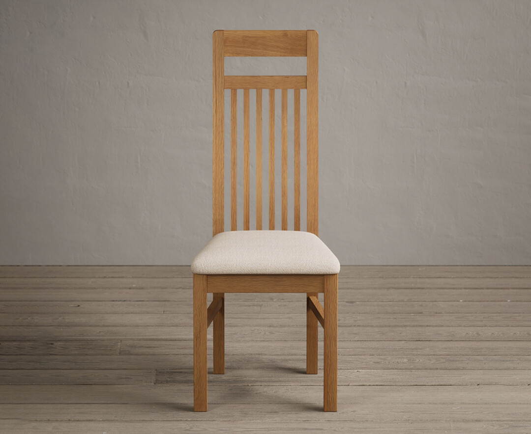 Product photograph of Monroe Solid Oak Dining Chairs With Linen Fabric Seat Pad from Oak Furniture Superstore