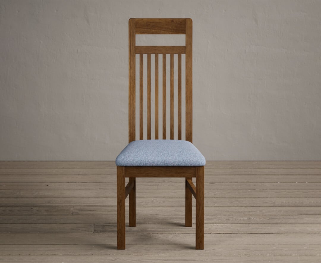 Monroe Rustic Oak Dining Chairs With Sky Blue Fabric Seat Pad