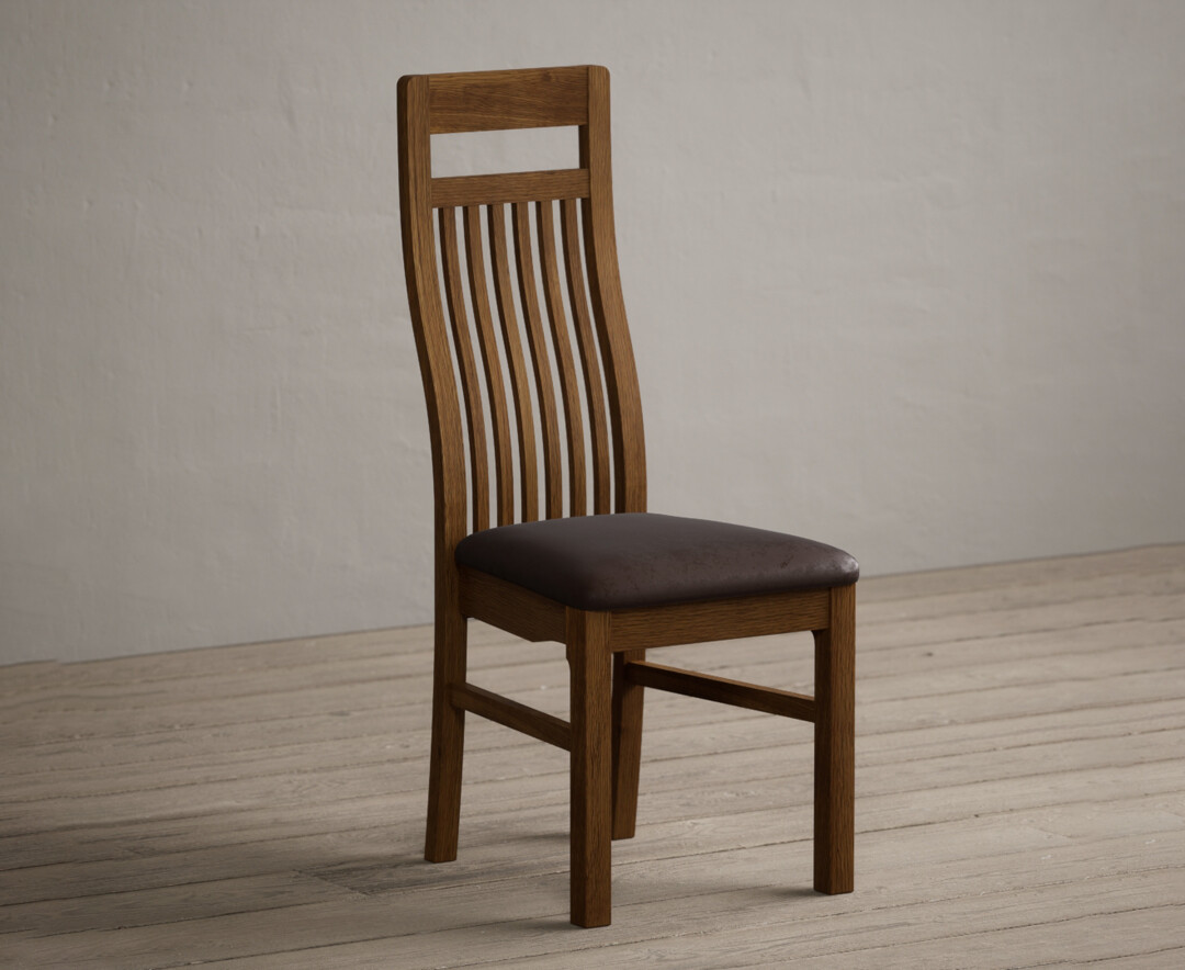 Product photograph of Monroe Rustic Oak Dining Chairs With Brown Suede Seat Pad from Oak Furniture Superstore.