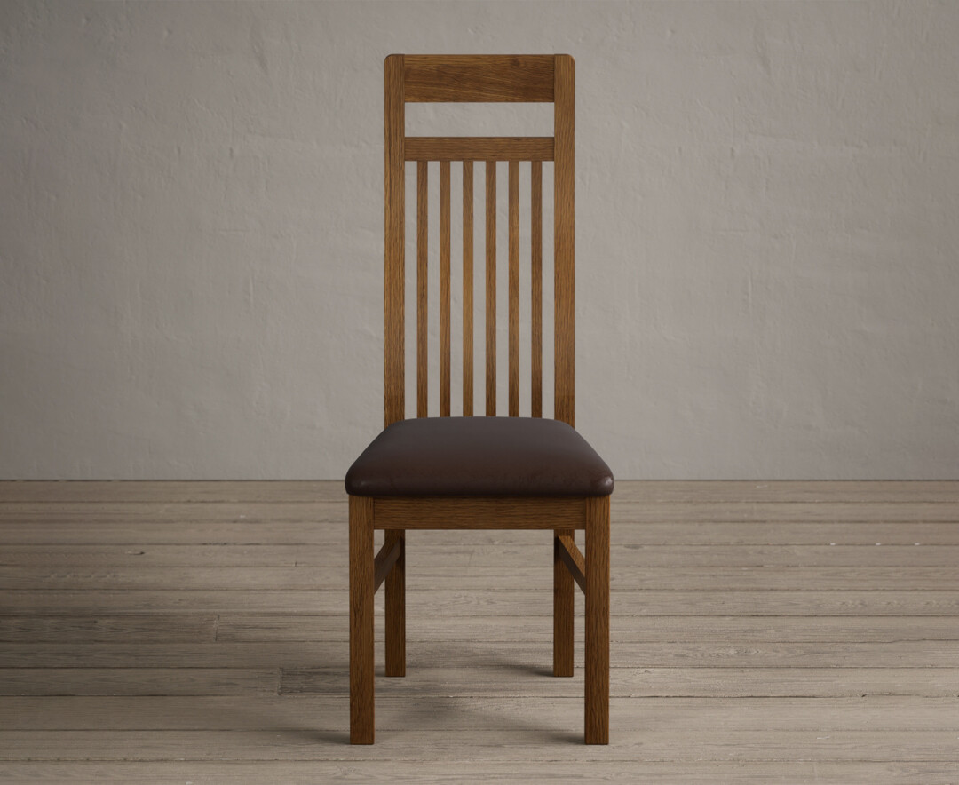 Product photograph of Monroe Rustic Oak Dining Chairs With Brown Suede Seat Pad from Oak Furniture Superstore