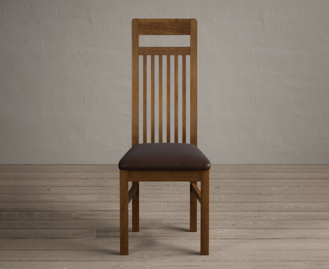 Monroe Rustic Oak Dining Chairs With Chocolate Brown Fabric Seat Pad