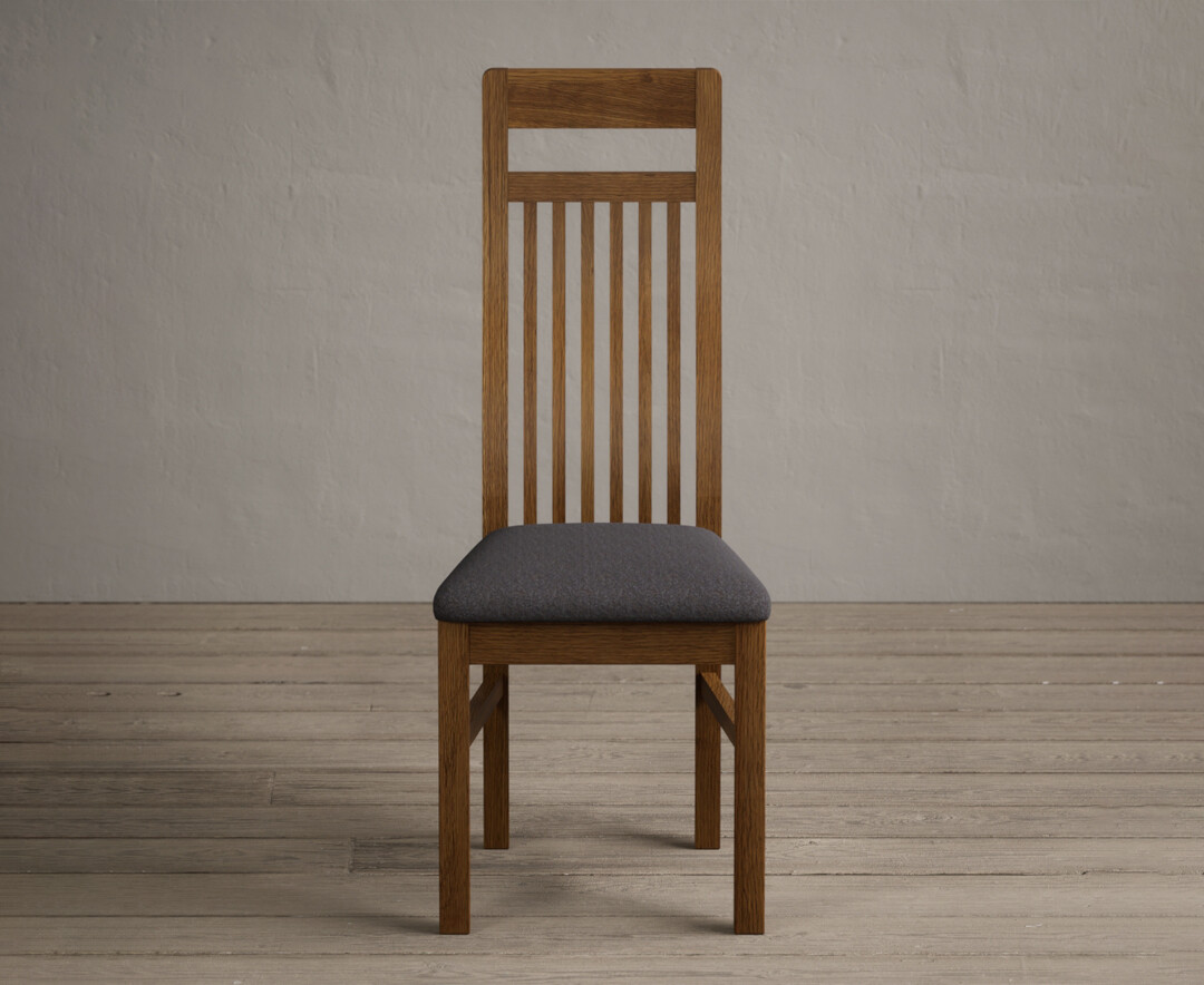 Monroe Rustic Oak Dining Chairs With Charcoal Grey Fabric Seat Pad