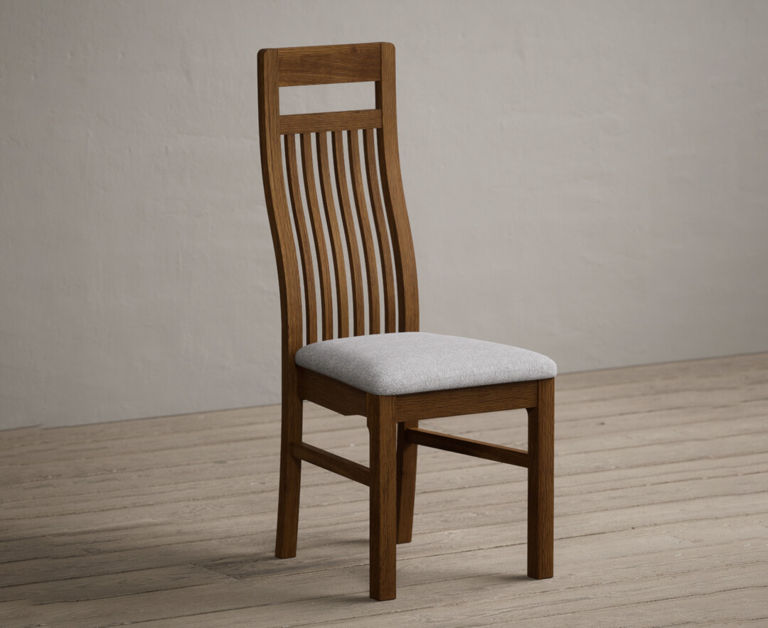 Photo 1 of Monroe rustic oak dining chairs with light grey fabric seat pad
