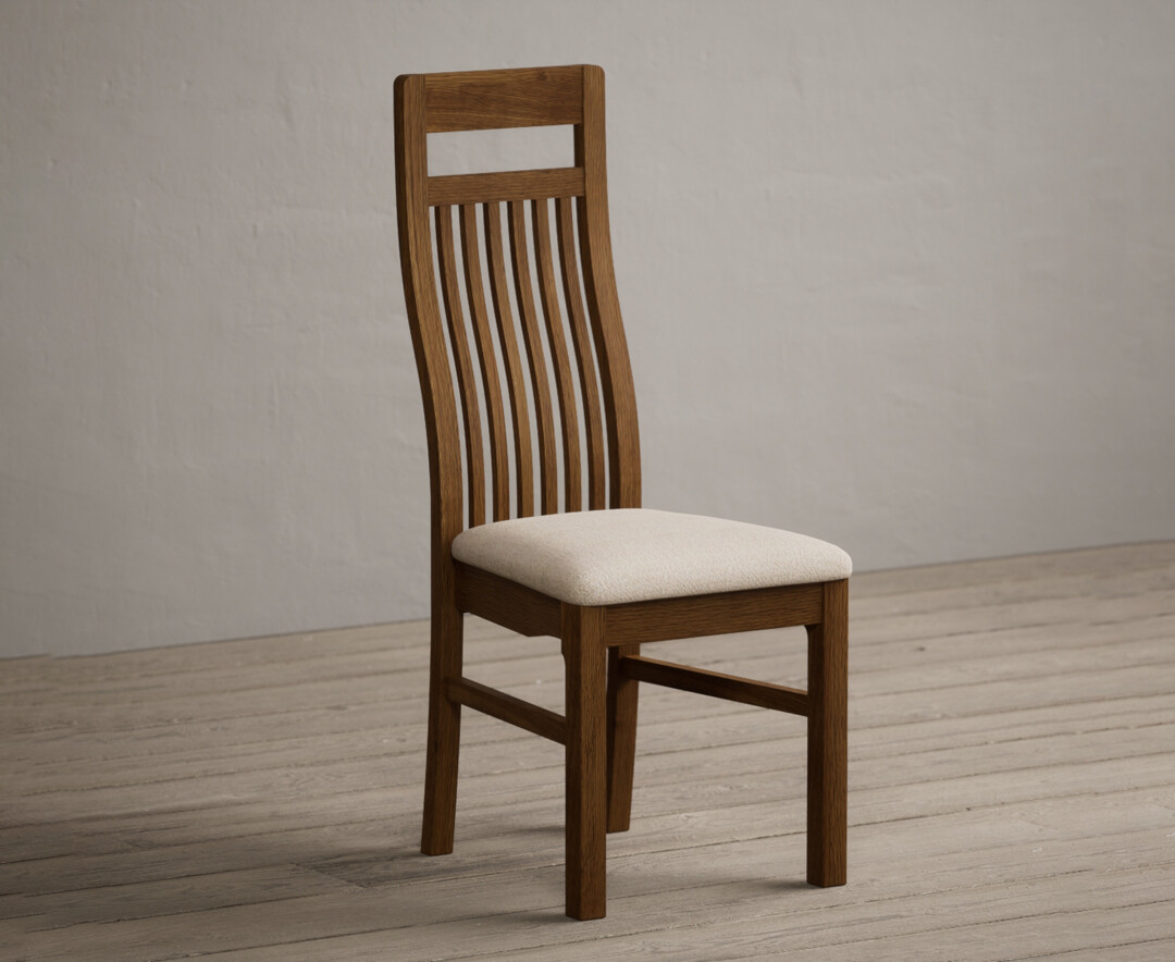 Photo 1 of Monroe rustic oak dining chairs with linen fabric seat pad