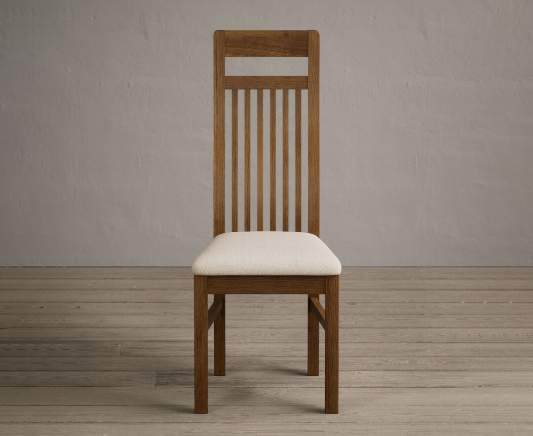 Product photograph of Monroe Rustic Oak Dining Chairs With Linen Fabric Seat Pad from Oak Furniture Superstore