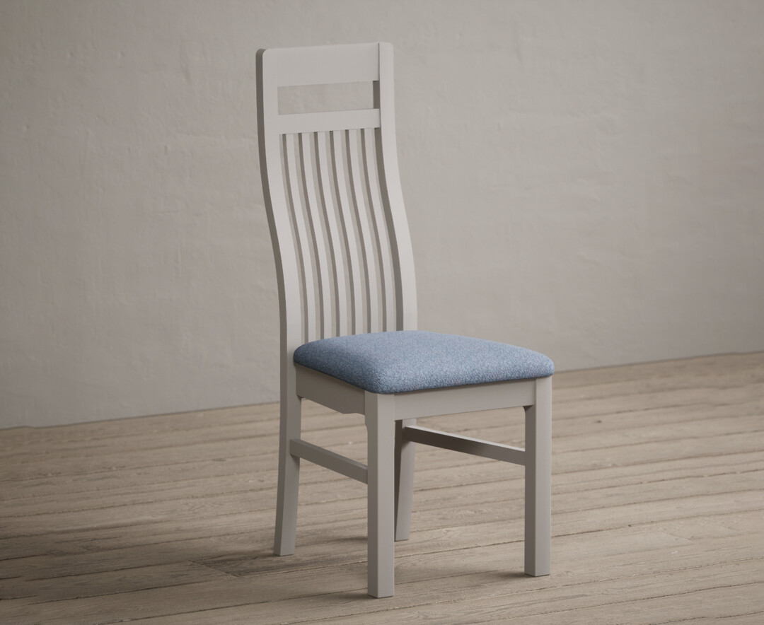 Product photograph of Monroe Soft White Painted Dining Chairs With Blue Fabric Pad from Oak Furniture Superstore.