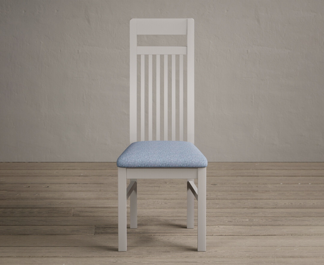 Product photograph of Monroe Soft White Painted Dining Chairs With Blue Fabric Pad from Oak Furniture Superstore