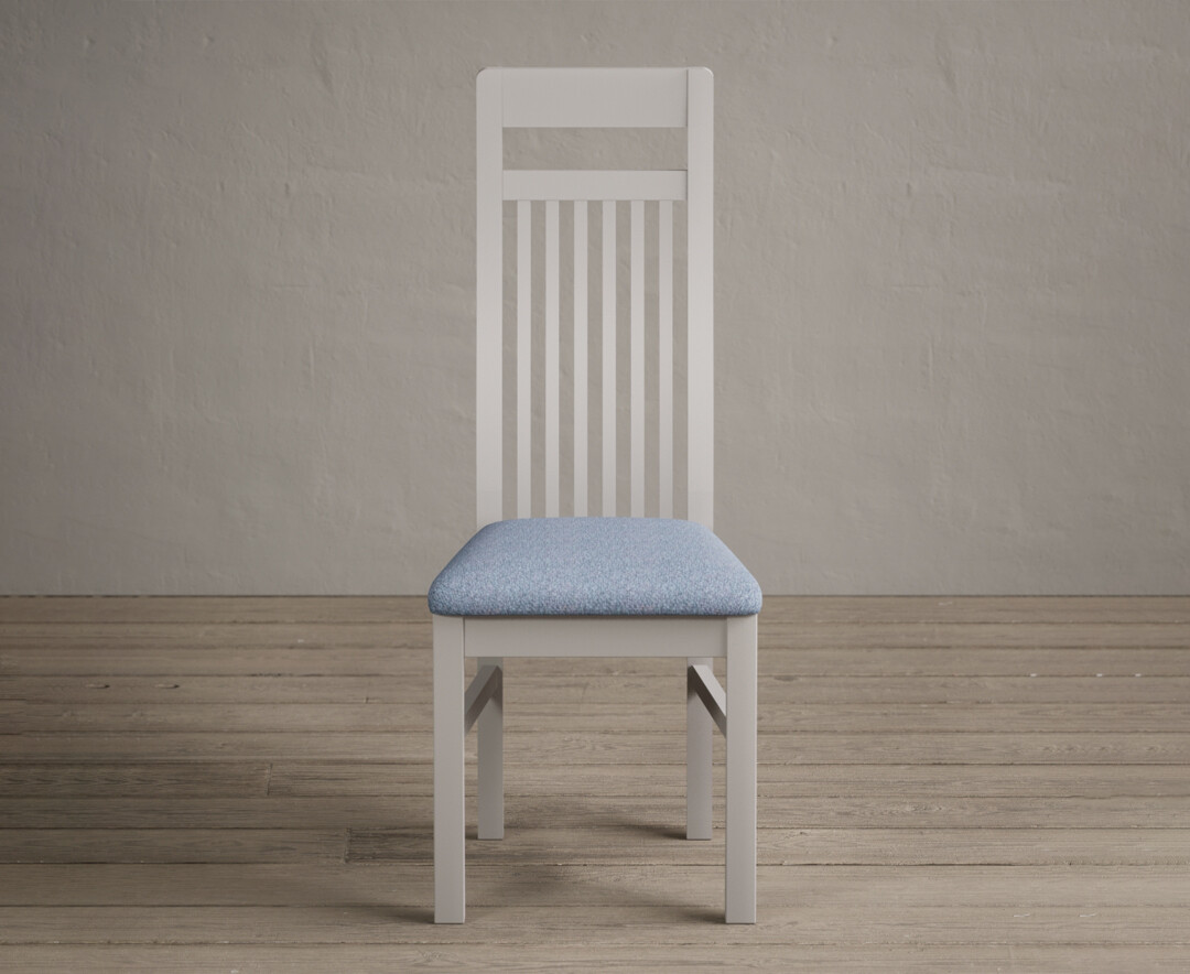 Monroe Soft White Painted Dining Chairs With Sky Blue Fabric Pad