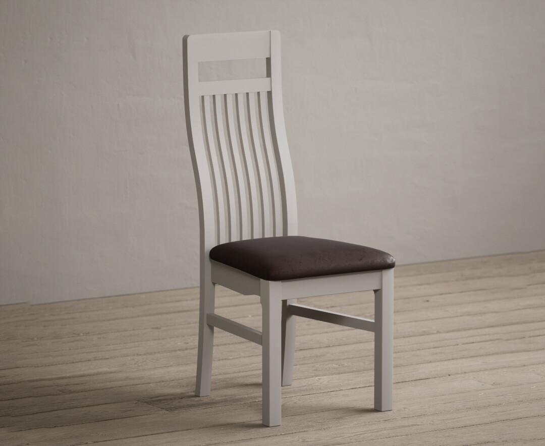 Product photograph of Monroe Soft White Painted Dining Chairs With Brown Suede Pad from Oak Furniture Superstore.