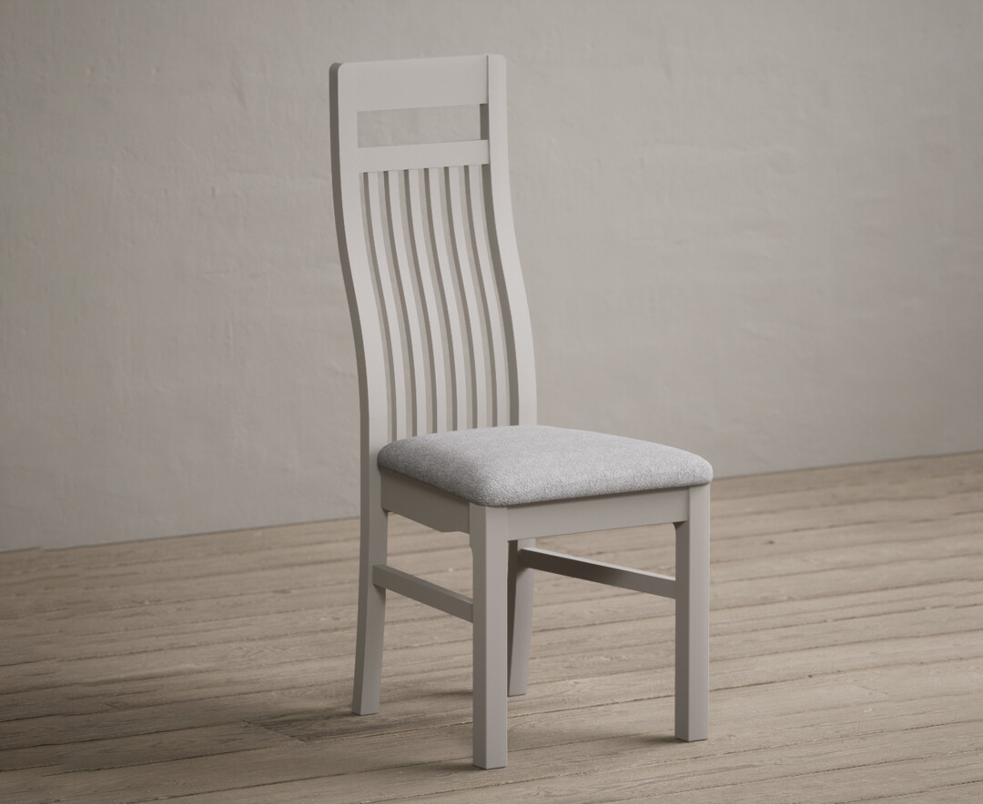 Product photograph of Monroe Soft White Painted Dining Chairs With Light Grey Fabric Pad from Oak Furniture Superstore.