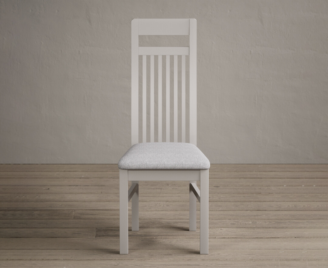 Monroe Soft White Painted Dining Chairs With Light Grey Fabric Pad
