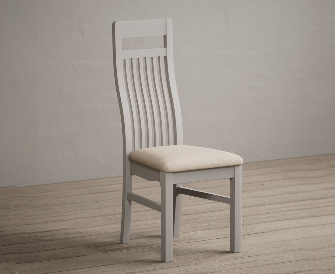 Photo 1 of Monroe soft white painted dining chairs with linen fabric pad