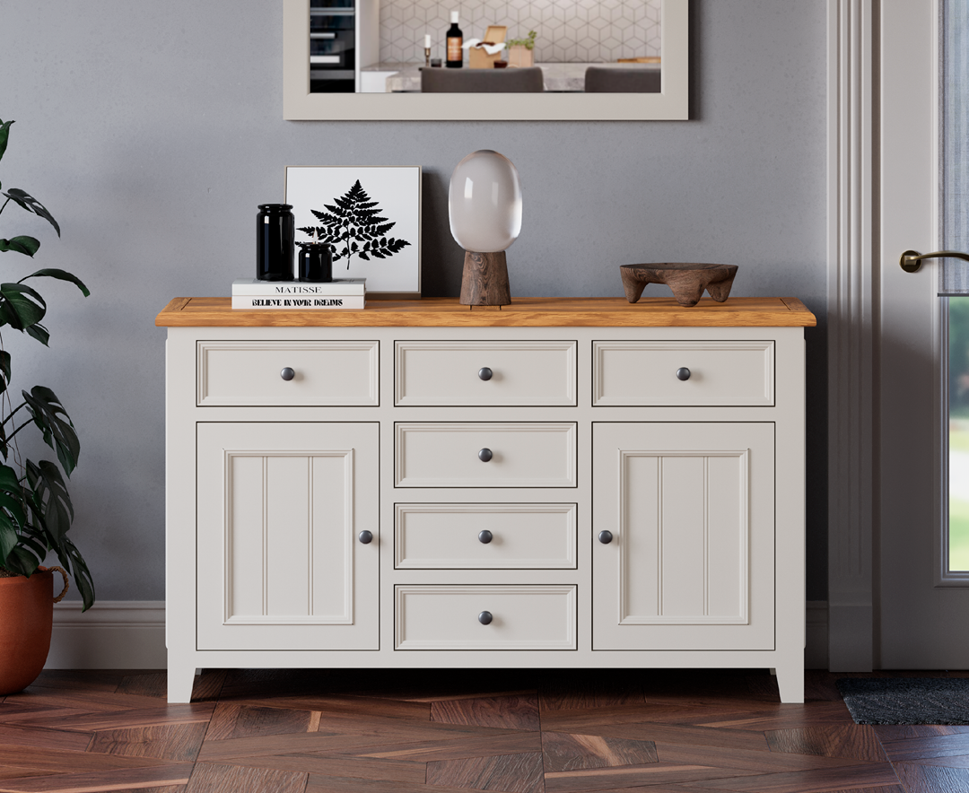 Weymouth Oak and Soft White Painted Large Sideboard