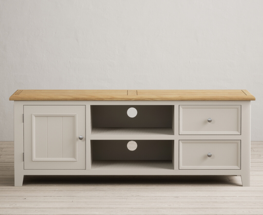 Product photograph of Weymouth Oak And Soft White Painted Super Wide Tv Cabinet from Oak Furniture Superstore
