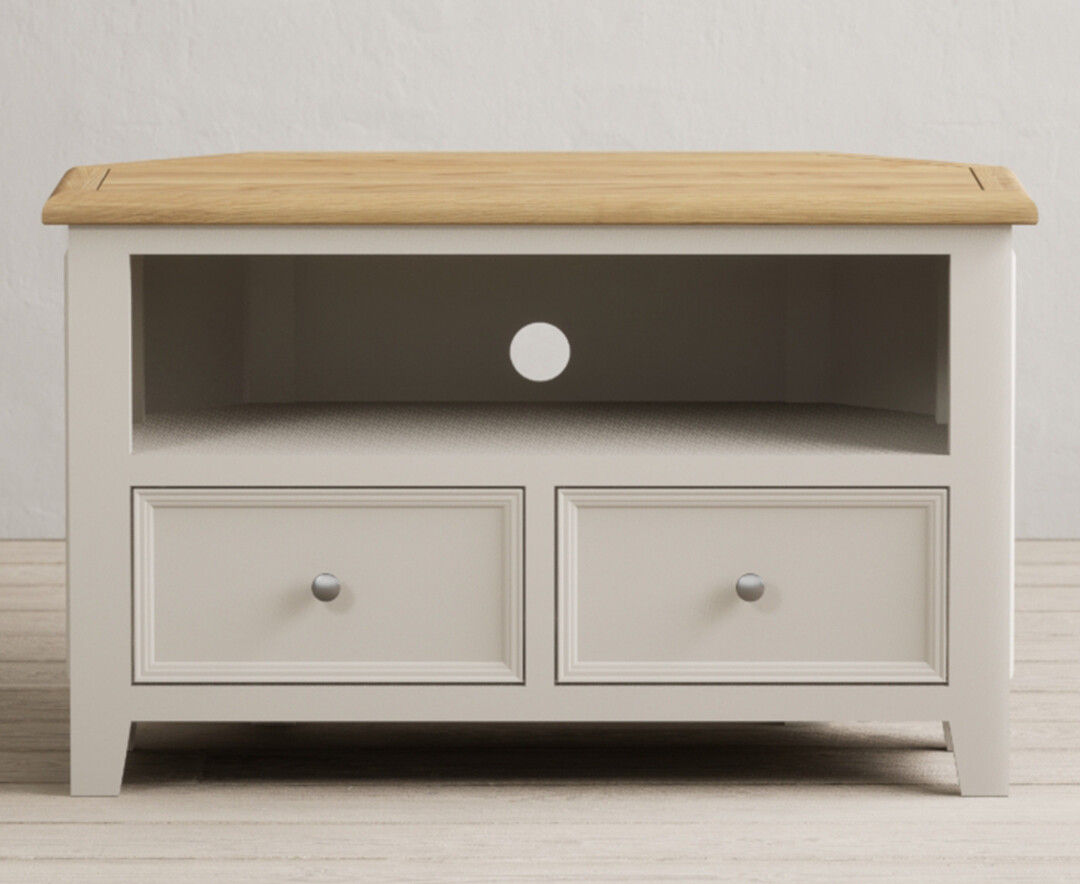 Product photograph of Weymouth Oak And Soft White Painted Corner Tv Cabinet from Oak Furniture Superstore