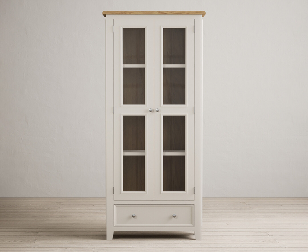 Product photograph of Weymouth Oak And Soft White Painted Glazed Display Cabinet from Oak Furniture Superstore