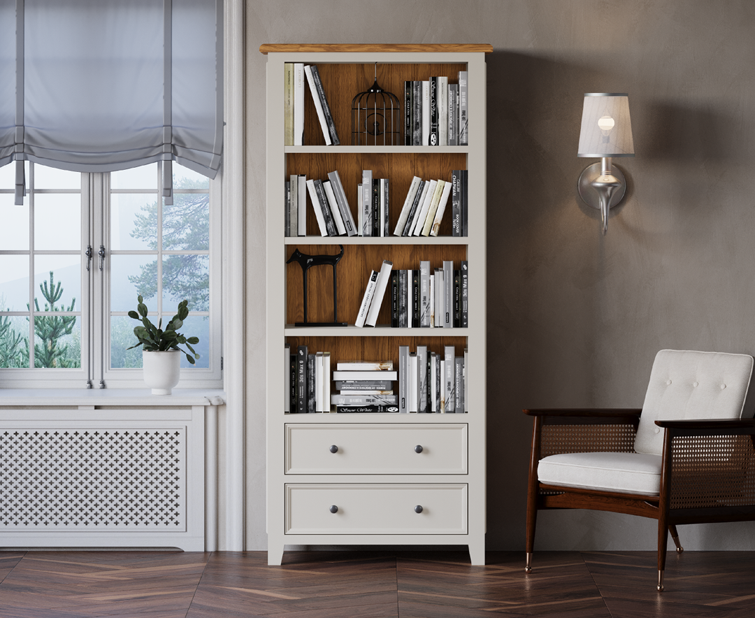 Weymouth Oak and Soft White Painted Tall Bookcase